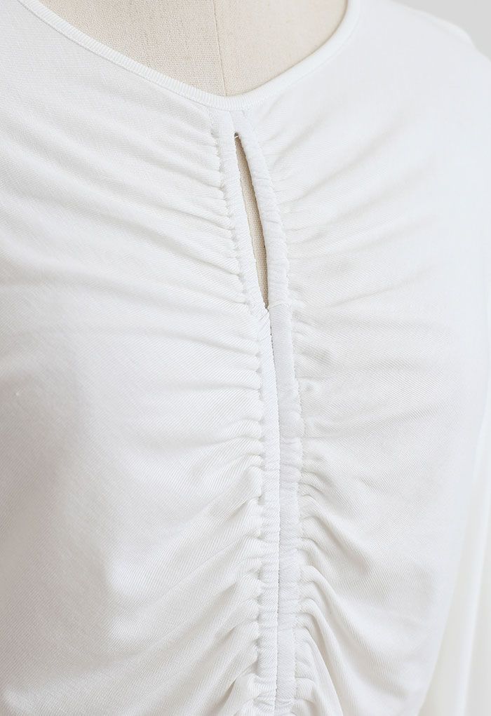 Cutout Detail Elastic Ruched Crop Top in White