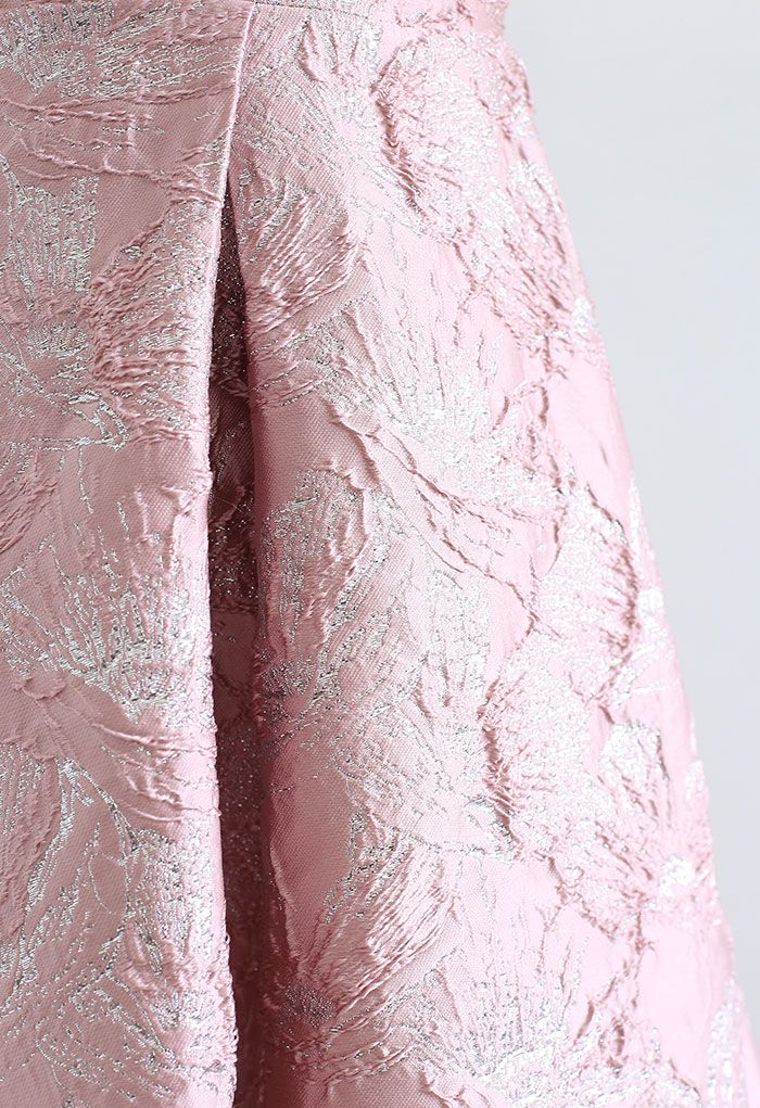 Magnolia Blossom Shimmer Jacquard Waterfall Dress in Pink