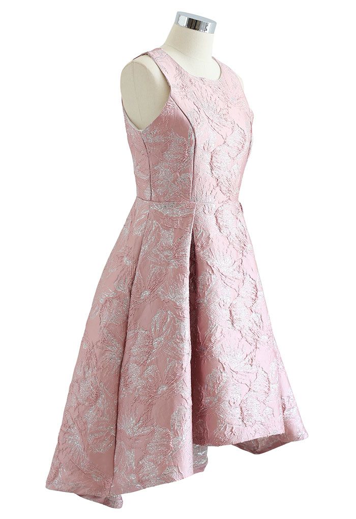 Magnolia Blossom Shimmer Jacquard Waterfall Dress in Pink