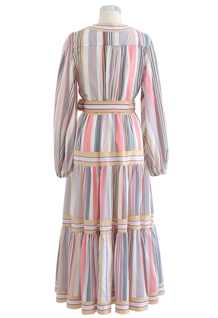 Stripe Print Cotton Self-Tie Wrap Top and Maxi Skirt Set
