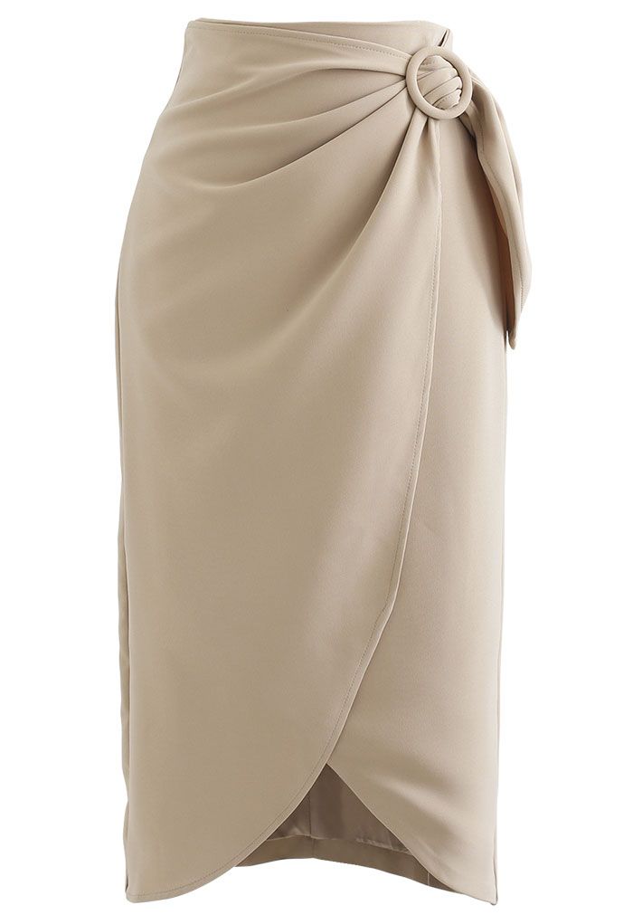 Flap Front Knot Side Midi Petal Skirt in Light Tan - Retro, Indie and ...