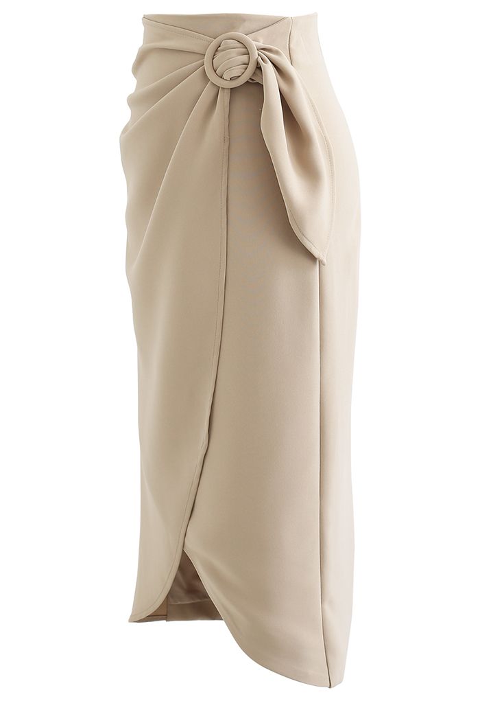 Flap Front Knot Side Midi Petal Skirt in Light Tan - Retro, Indie and ...