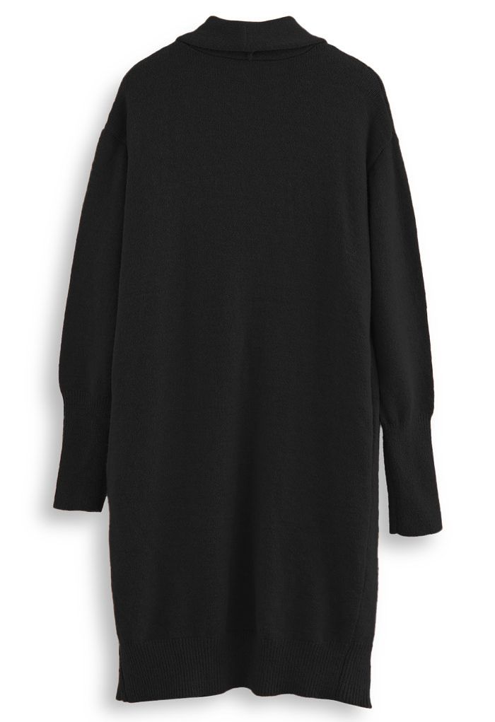 Waterfall Longline Knit Cardigan in Black