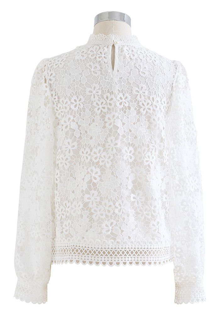 Clover Crochet High Neck Top in White