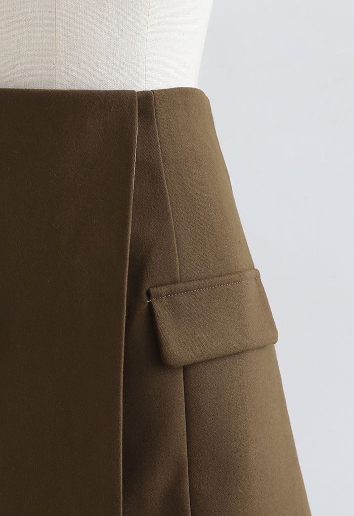 Flap Accent High-Waisted Mini Skirt in Tan