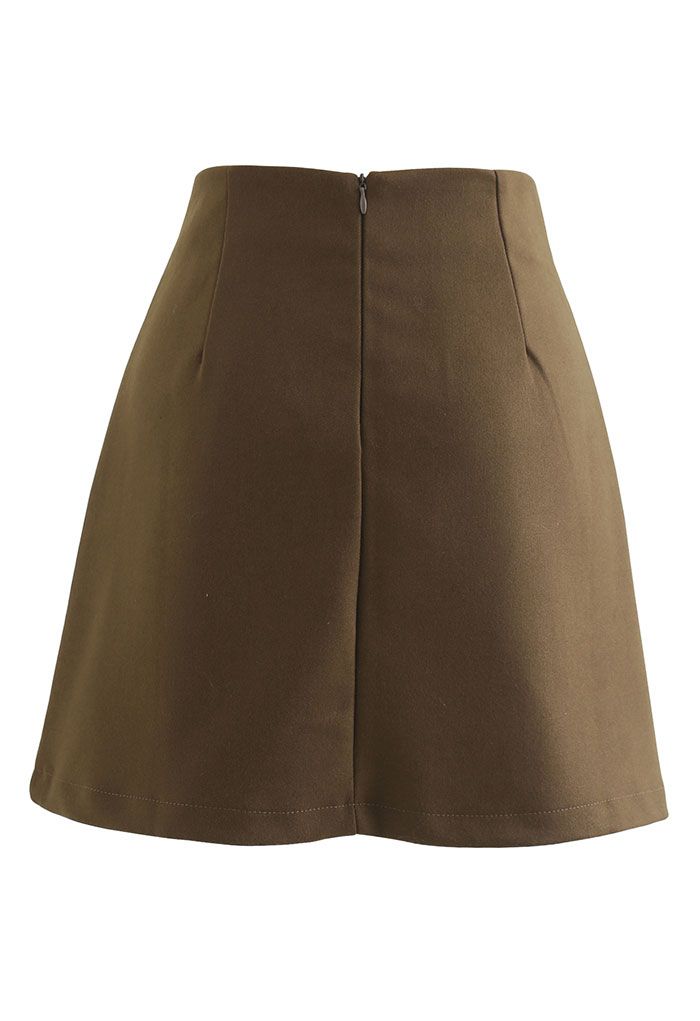 Flap Accent High-Waisted Mini Skirt in Tan