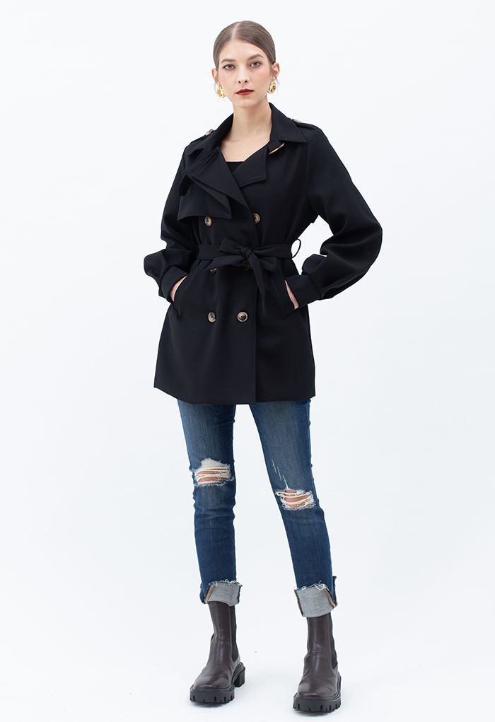 Original Double-Breasted Belted Coat in Black