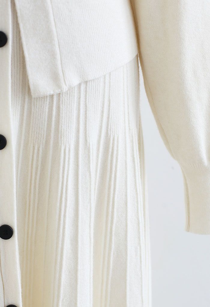 Comfy Versatile Knit Cardigan and Skirt Set in Cream