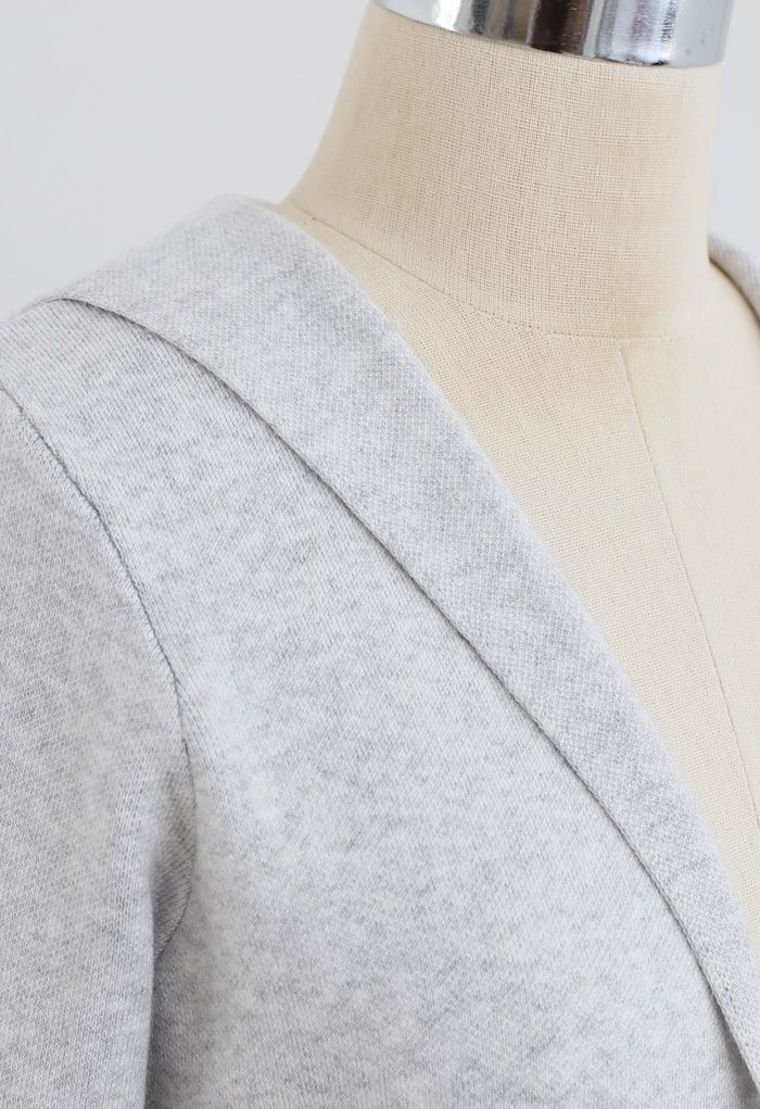 Open Front Hooded Knit Longline Cardigan in Grey