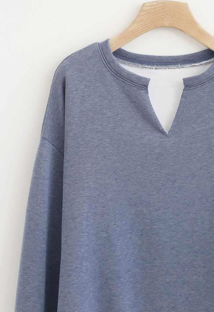 Fake Two-Piece Raw Cut Hem Sweatshirt in Blue