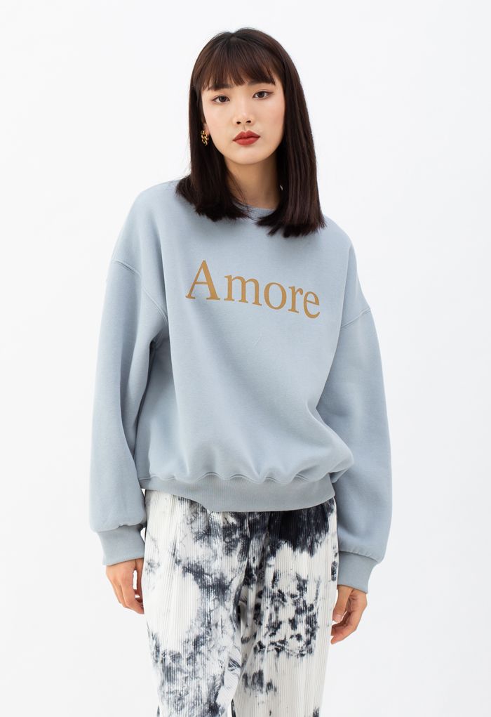 Amore Printed Fleece Sweatshirt in Blue