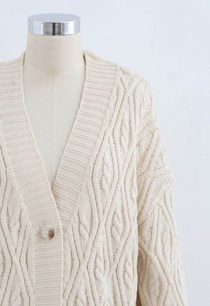 Button Down Longline Cable Knit Cardigan
