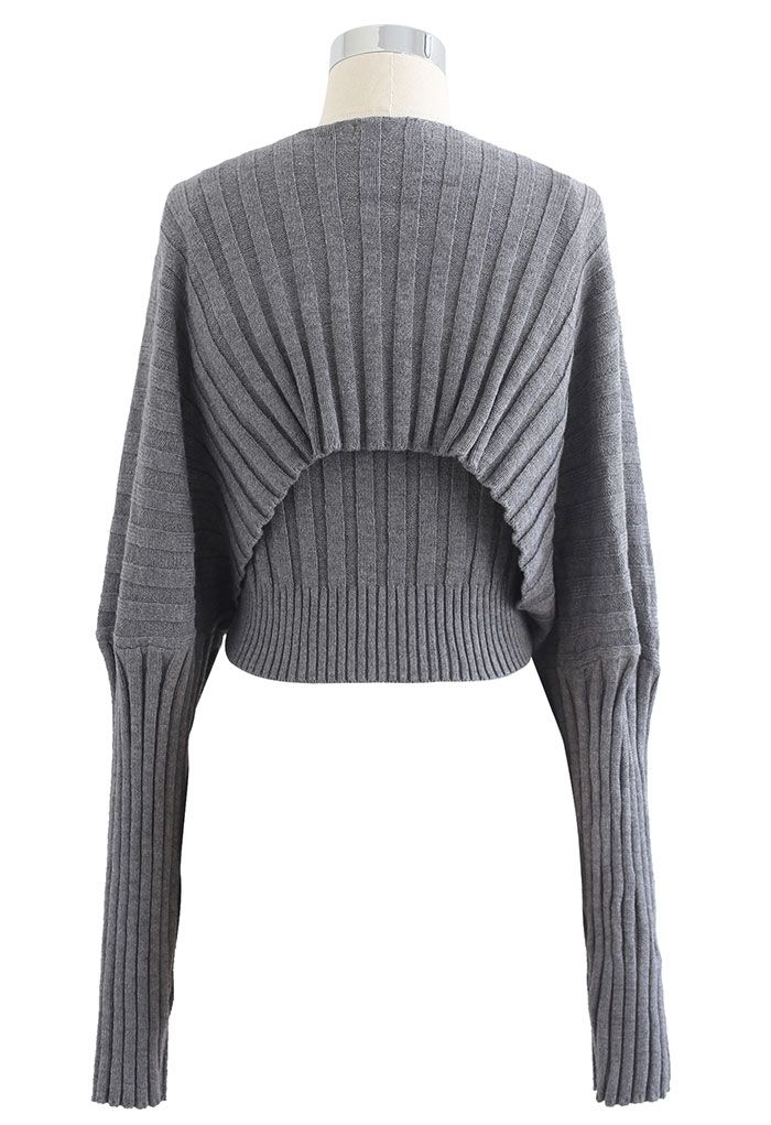 Rib Knit Crop Cami Top and Sweater Sleeve Set in Grey