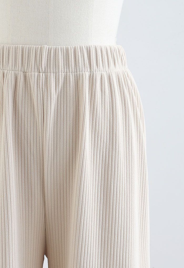 Straight Leg Ribbed Lounge Pants in Cream