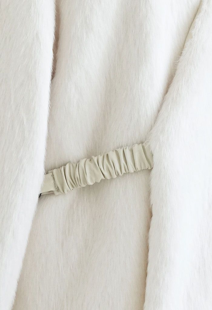 Faux Fur Metallic Buckle Wrap Coat in Cream