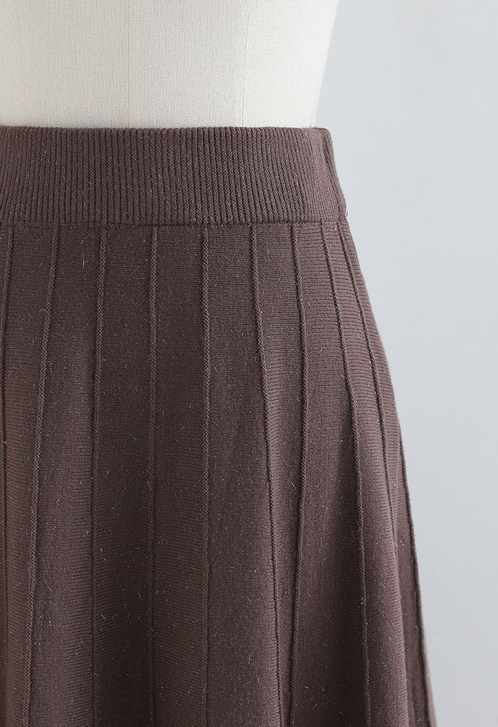 Floral Mesh Spliced Shimmer Knit Skirt in Brown