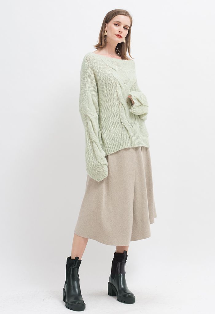 All-Match Flap A-Line Knit Skirt in Sand