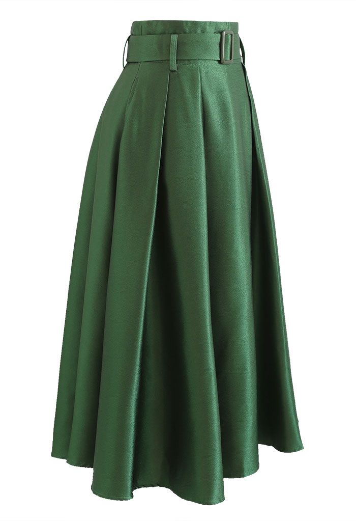 Belted Texture Flare Maxi Skirt in Emerald - Retro, Indie and Unique ...