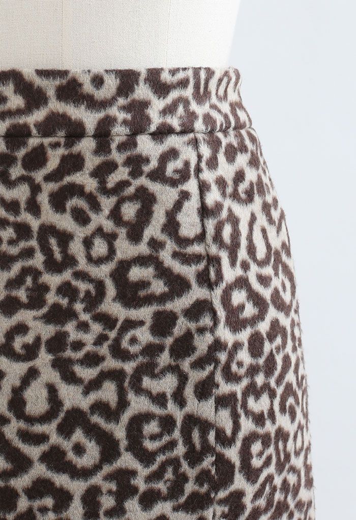 Leopard Print Wool-Blend Pencil Midi Skirt