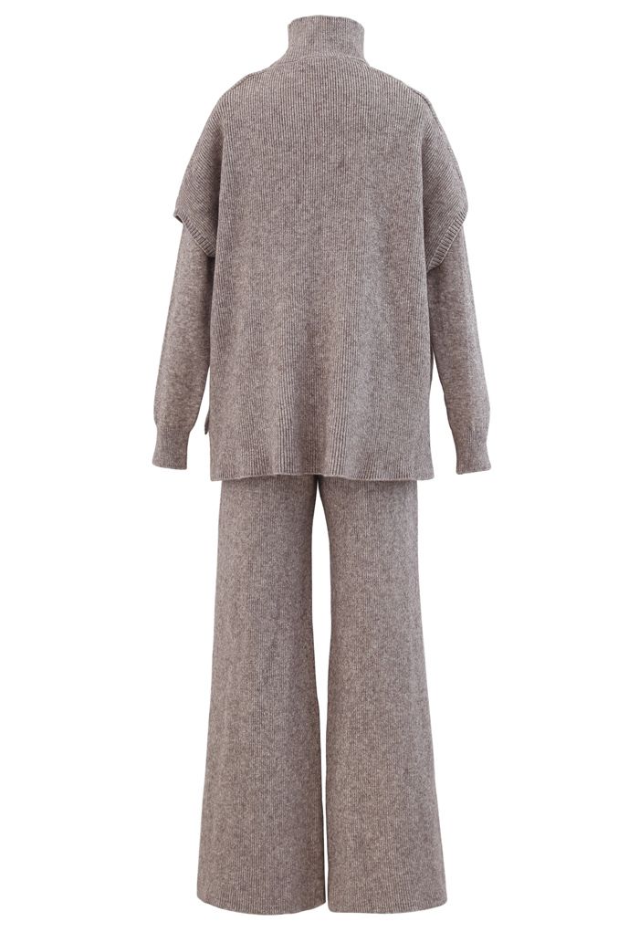 3 Packs Soft Touch Knit Top and Pants Set in Taupe