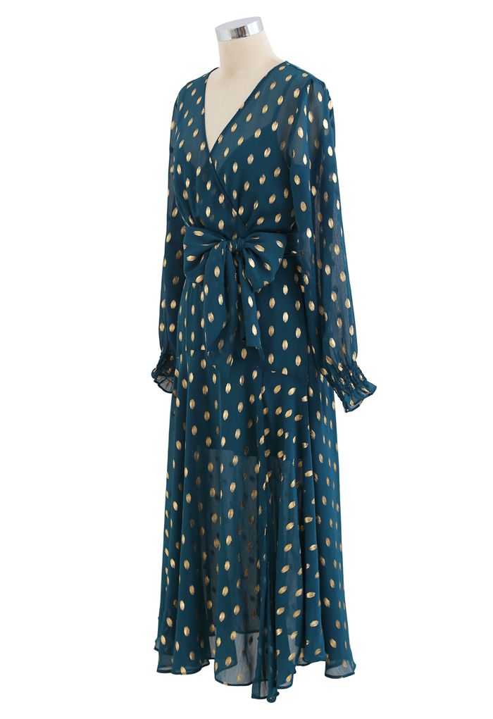 Oval Dots Semi-Sheer Split Wrap Dress in Emerald - Retro, Indie and ...