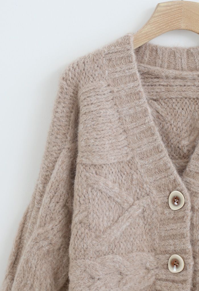 Cable Knit Chunky Buttoned Cardigan in Sand