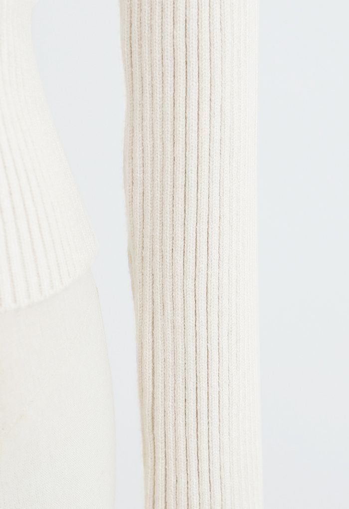 Padded Shoulder Ribbed Knit Sweater in Ivory