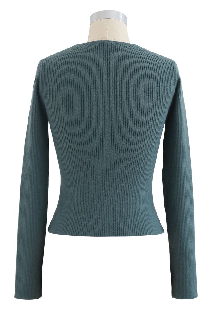 Crisscross Fitted Rib Knit Top in Teal