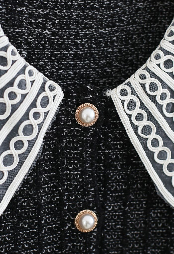 Organza Collar Button Down Chunky Knit Cardigan
