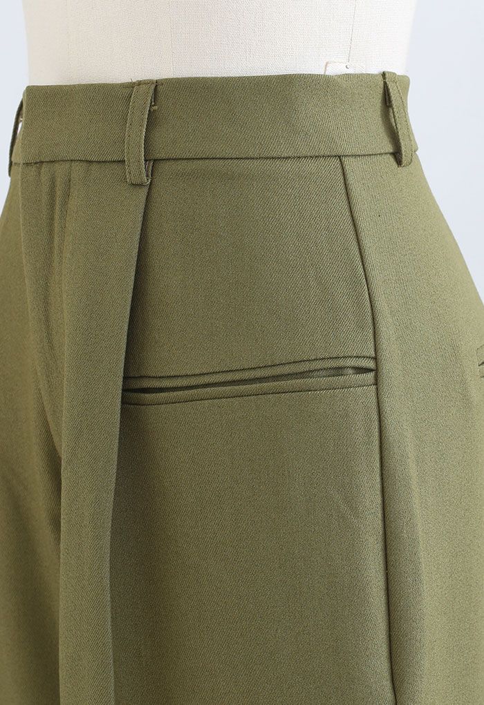 Front Pocket Straight Leg Pants in Moss Green