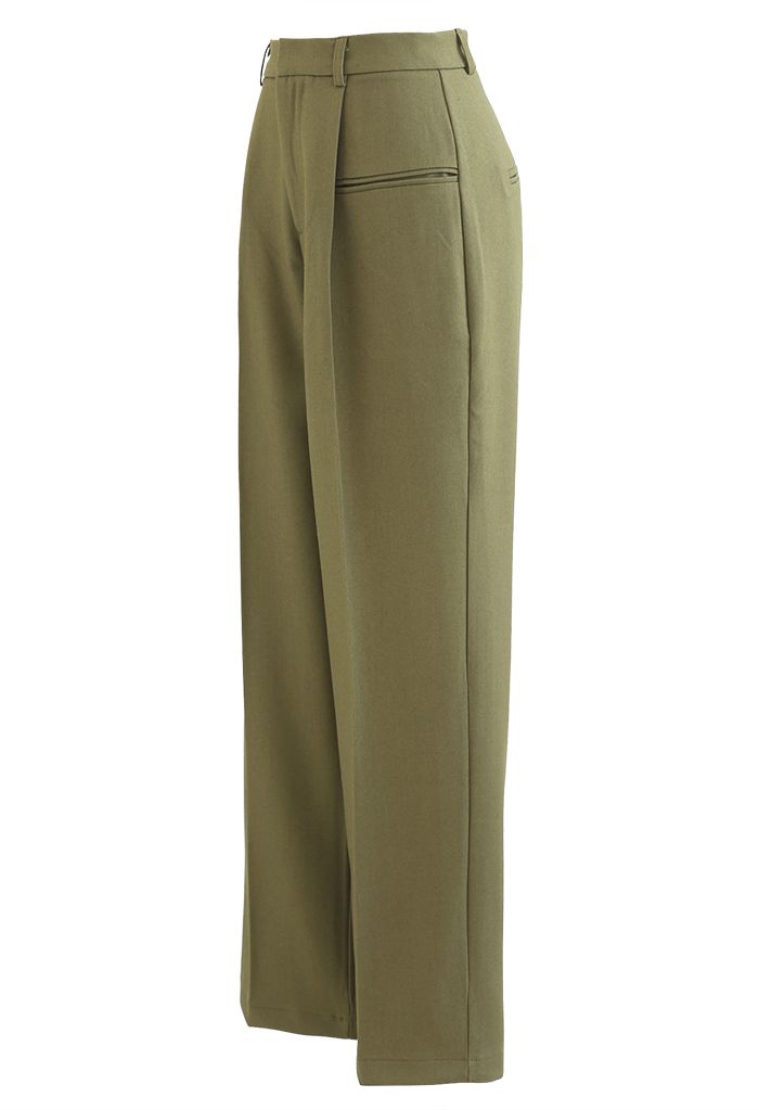 Front Pocket Straight Leg Pants in Moss Green