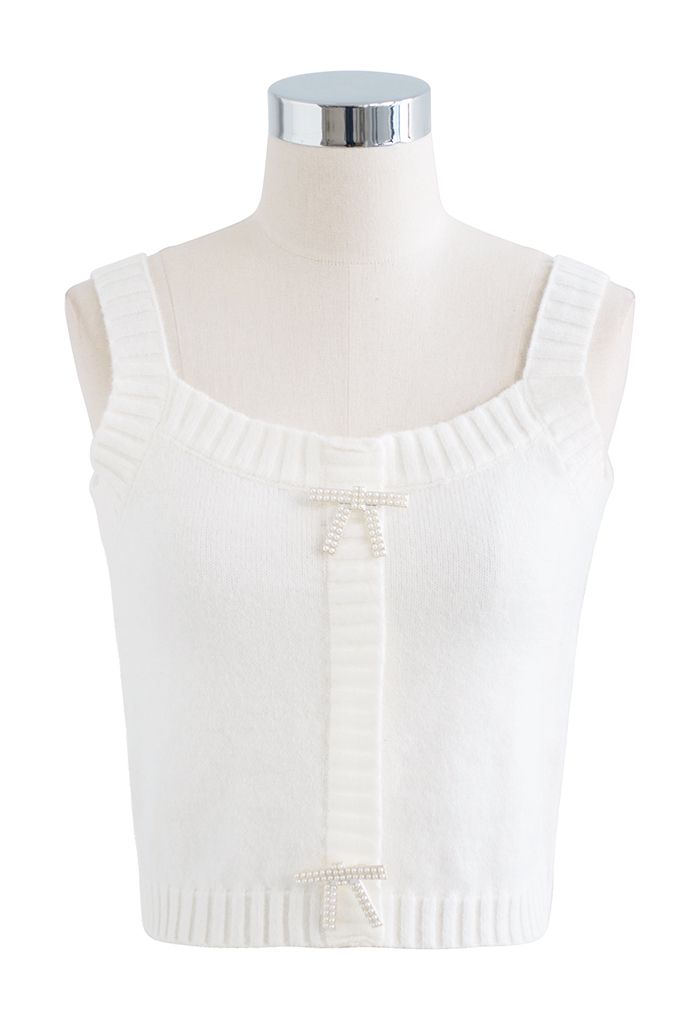 Bowknot Brooch Cami Top and Cardigan Set in Ivory