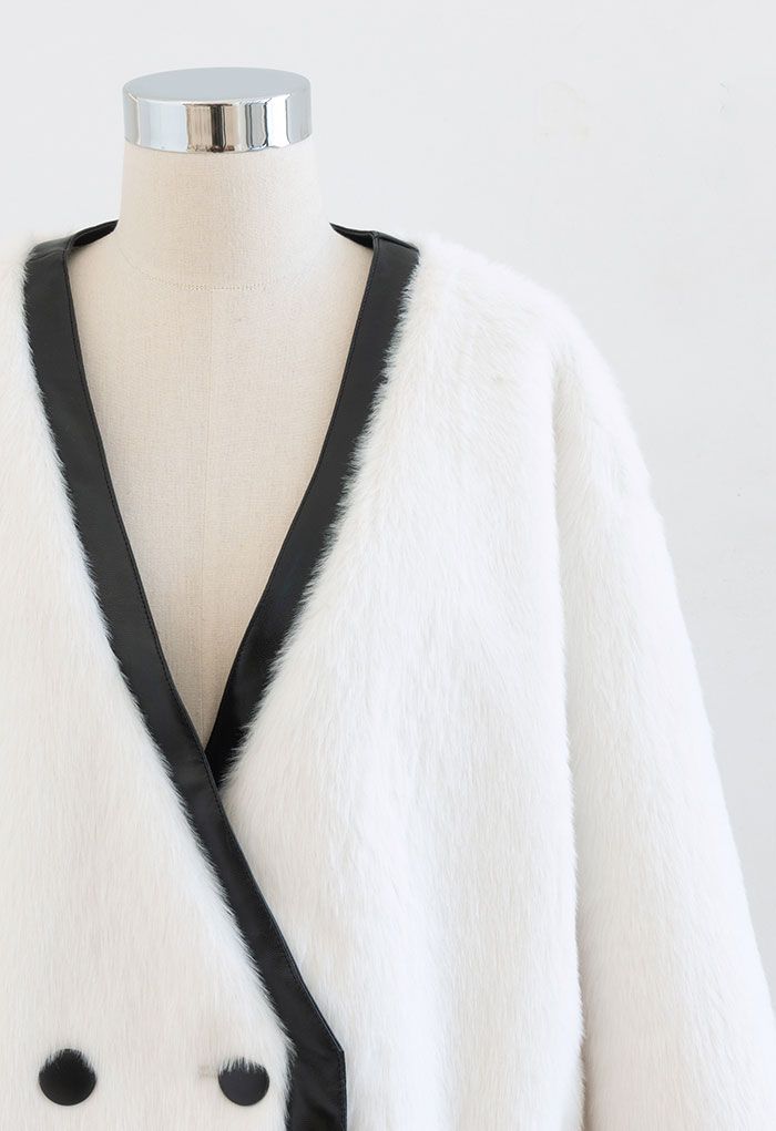 Leather Edge Faux Fur Coat in White