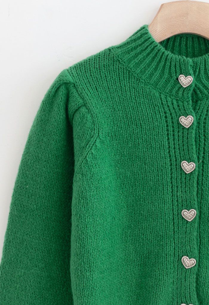 Heart-Shaped Button Mock Neck Knit Cardigan