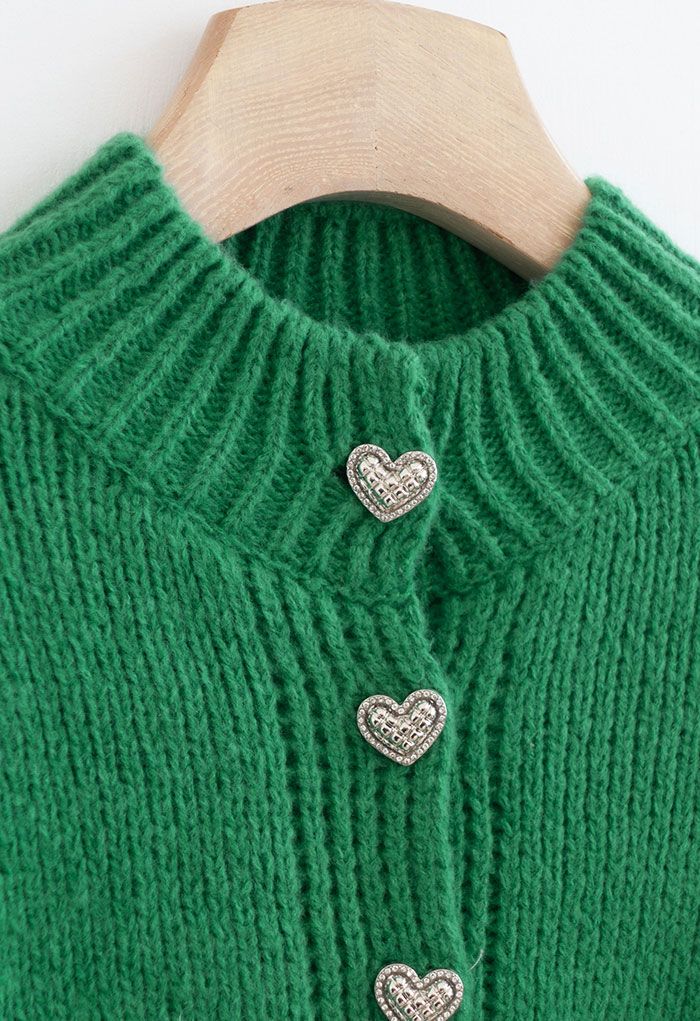 Heart-Shaped Button Mock Neck Knit Cardigan