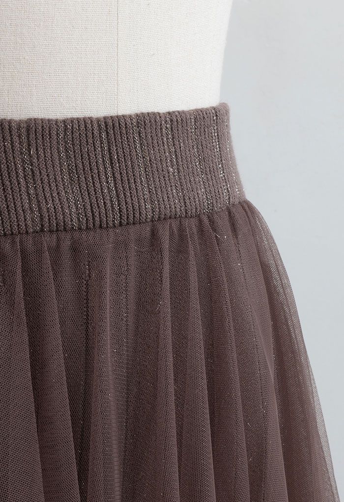 Reversible Shimmer Line Mesh Tulle Skirt in Caramel