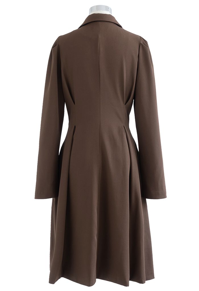 Buttoned Waist Puff Shoulder Coat Dress