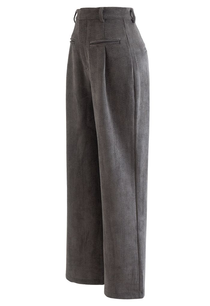 Straight-Leg Textured Corduroy Pants in Grey
