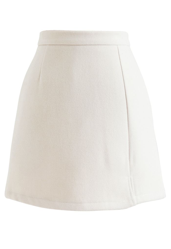 Stylish Wool-Blend Mini Bud Skirt in Ivory
