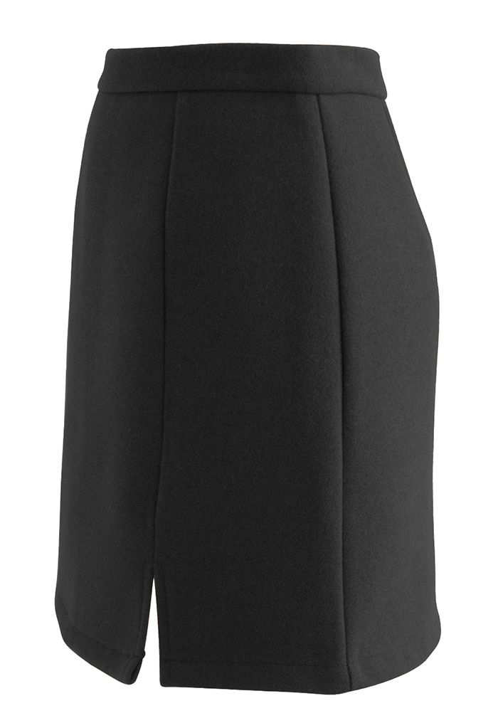 Stylish Wool-Blend Mini Bud Skirt in Black