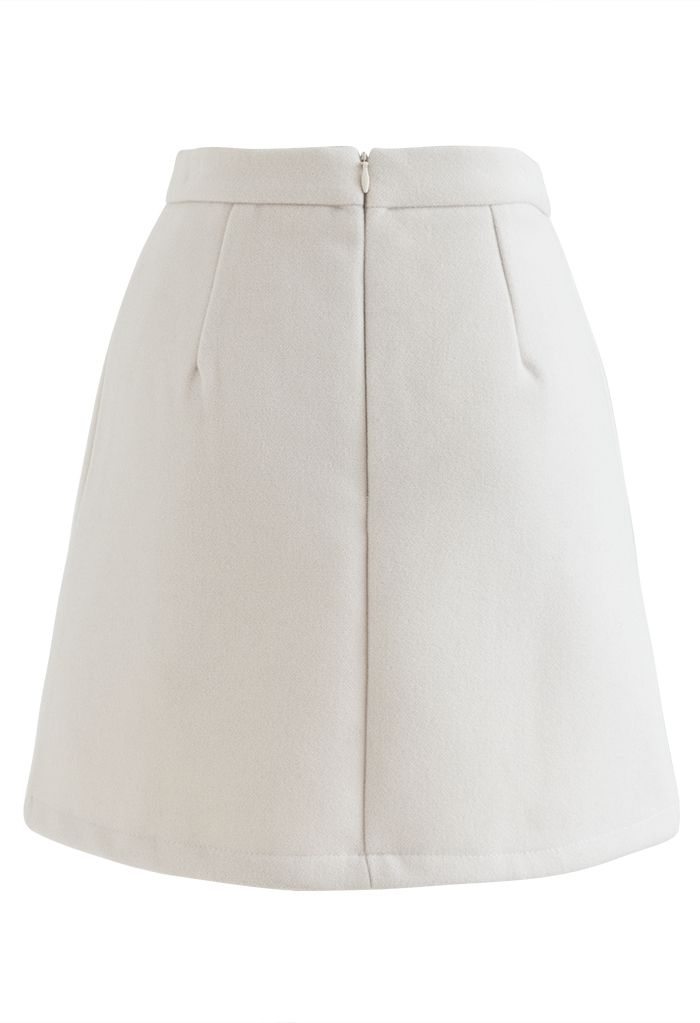 Stylish Wool-Blend Mini Bud Skirt in Ivory