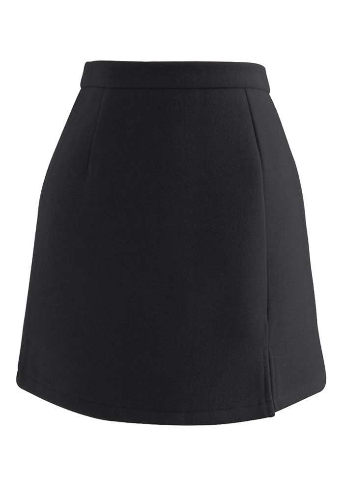 Stylish Wool-Blend Mini Bud Skirt in Black