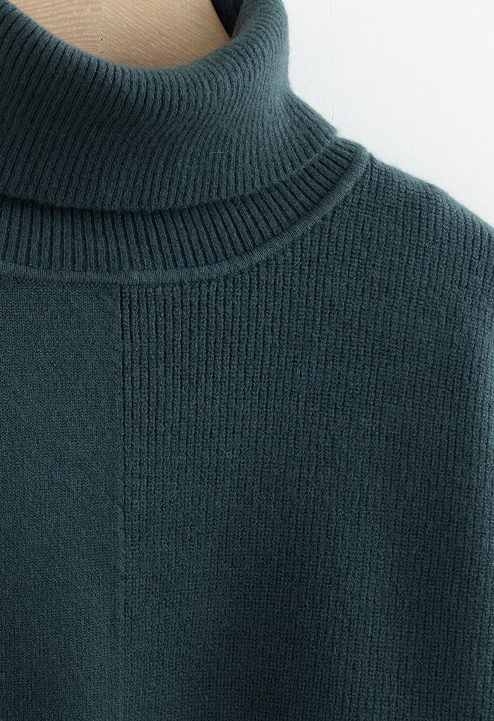 Turtleneck Tender Ribbed Knit Sweater in Dark Green