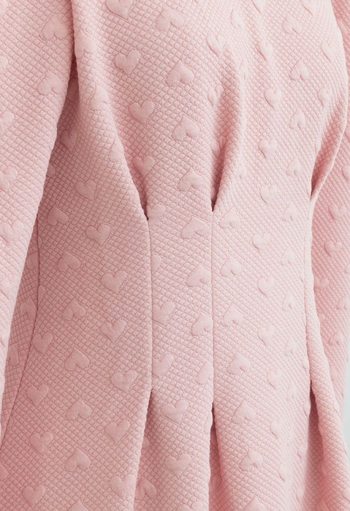 Overall Airy Heart Embossed Cotton Dress in Pink