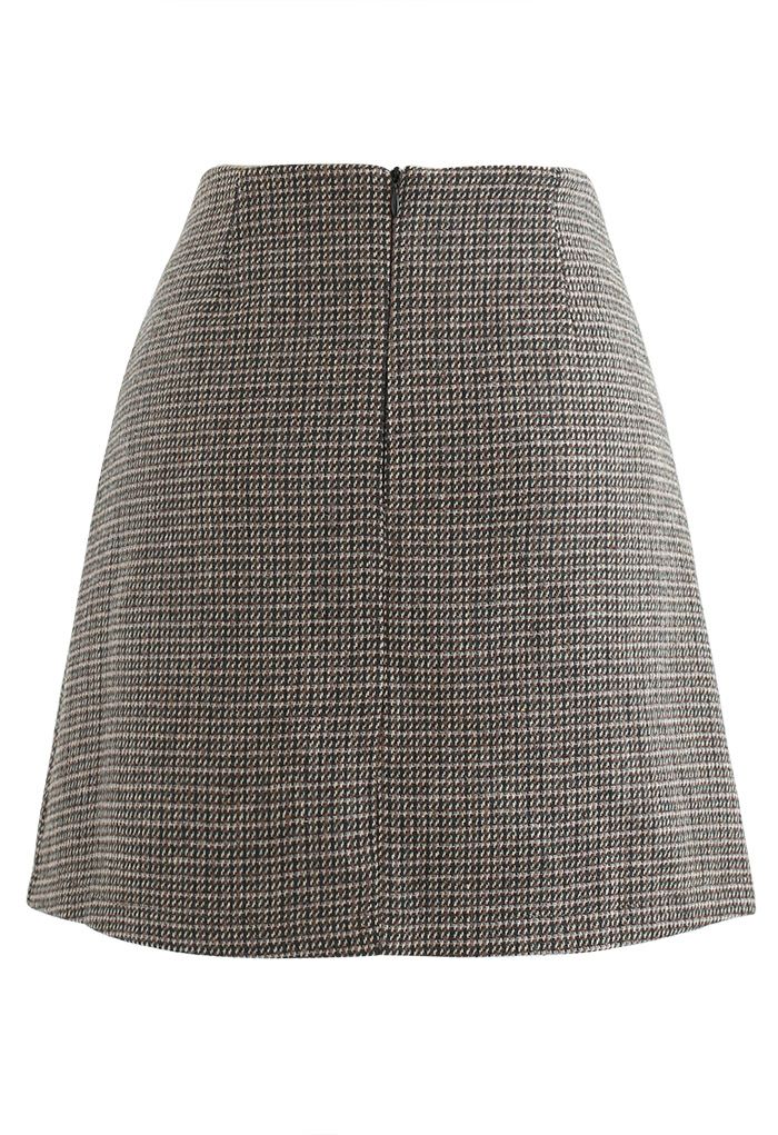 High Rise Textured Wool Blend Mini Skirt in Olive
