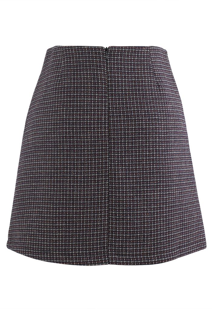 High Rise Textured Wool Blend Mini Skirt in Wine