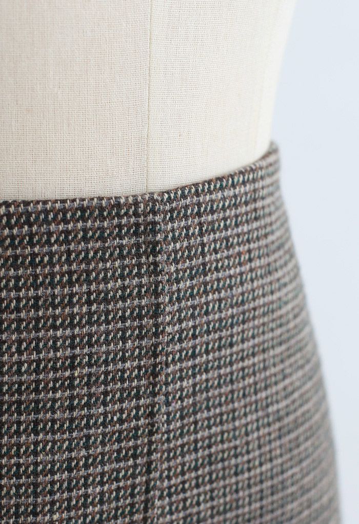 High Rise Textured Wool Blend Mini Skirt in Olive