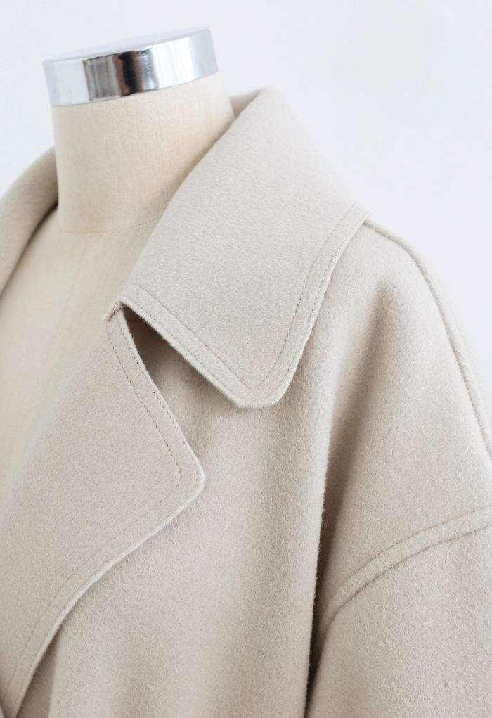 Belted Double-Breasted Wool-Blend Coat in Sand