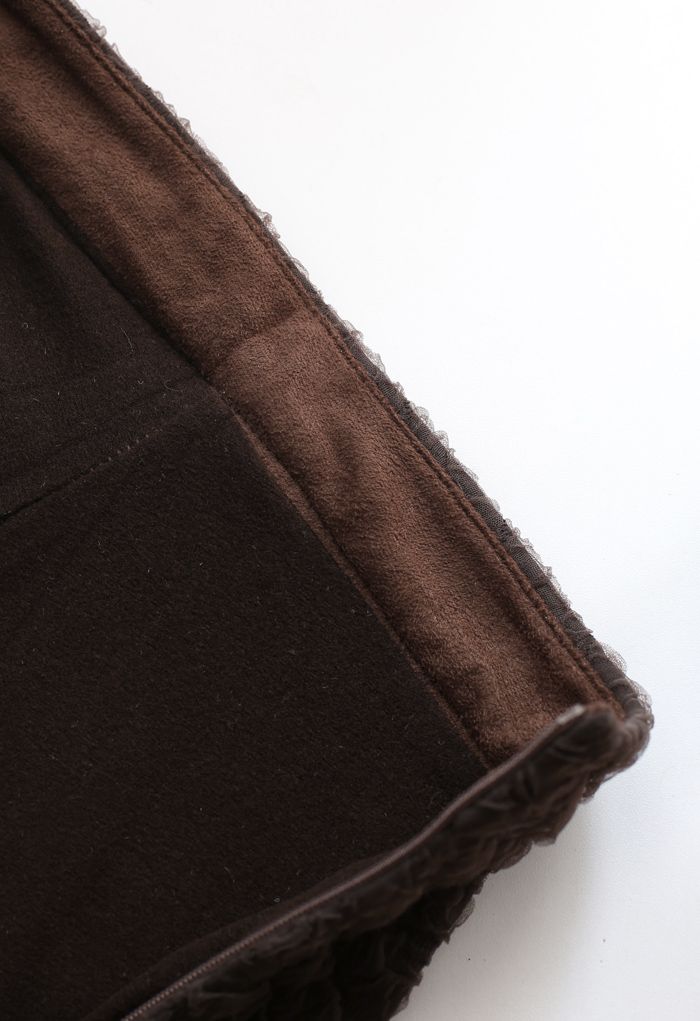 Embossed Mesh Flare Midi Skirt in Brown