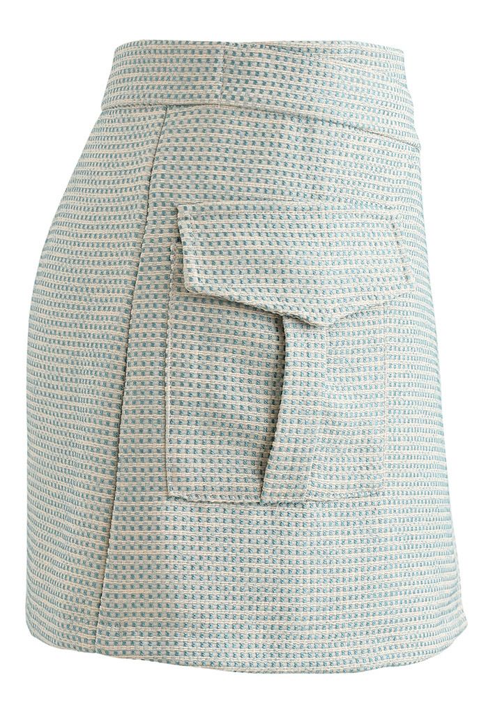 Patched Pocket Flap Tweed Bud Skirt in Green